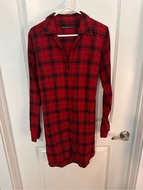 Abercrombie & Fitch Red and Black Plaid Long-Sleeve Shirt Dress